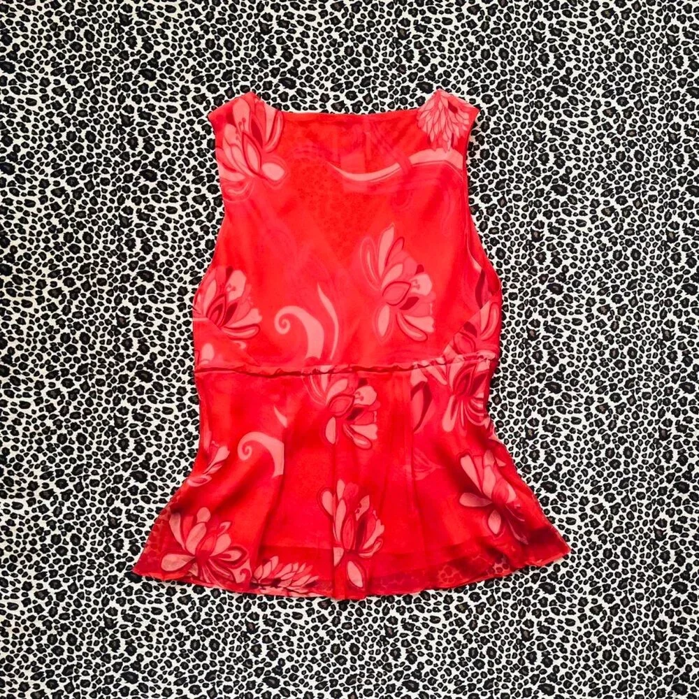 90s silk babydoll red floral top - Picture 2 of 7